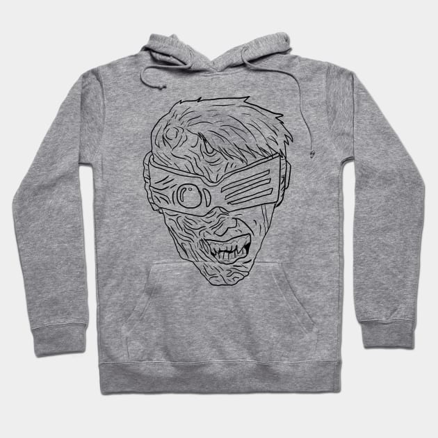 Scary Bionic Cyborg Monster Horror Black Lineart Hoodie by Moonwing